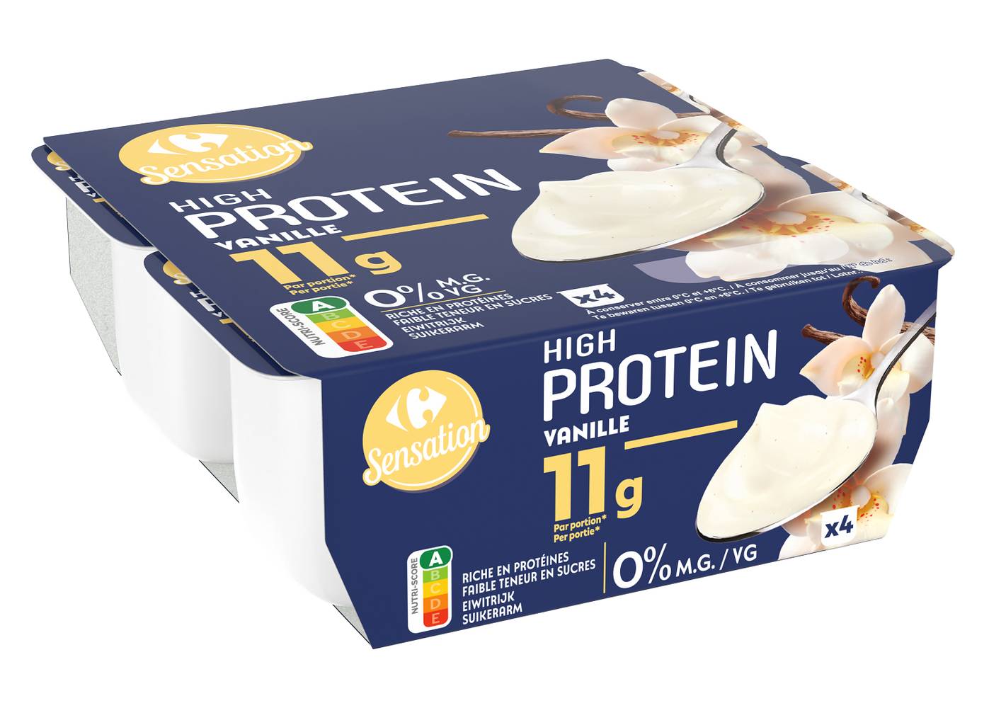 Carrefour Sensation - Spécialité laitière hyperprotéinée, vanille (4 x 120g)