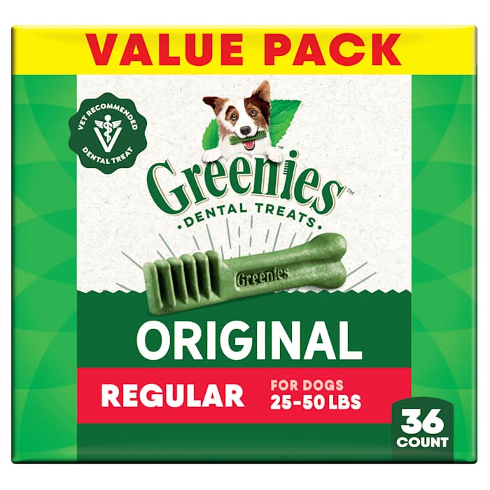 Greenies Original Regular Size Flavor Adult Natural Dental Dog Treats, 36 oz., Count of 36