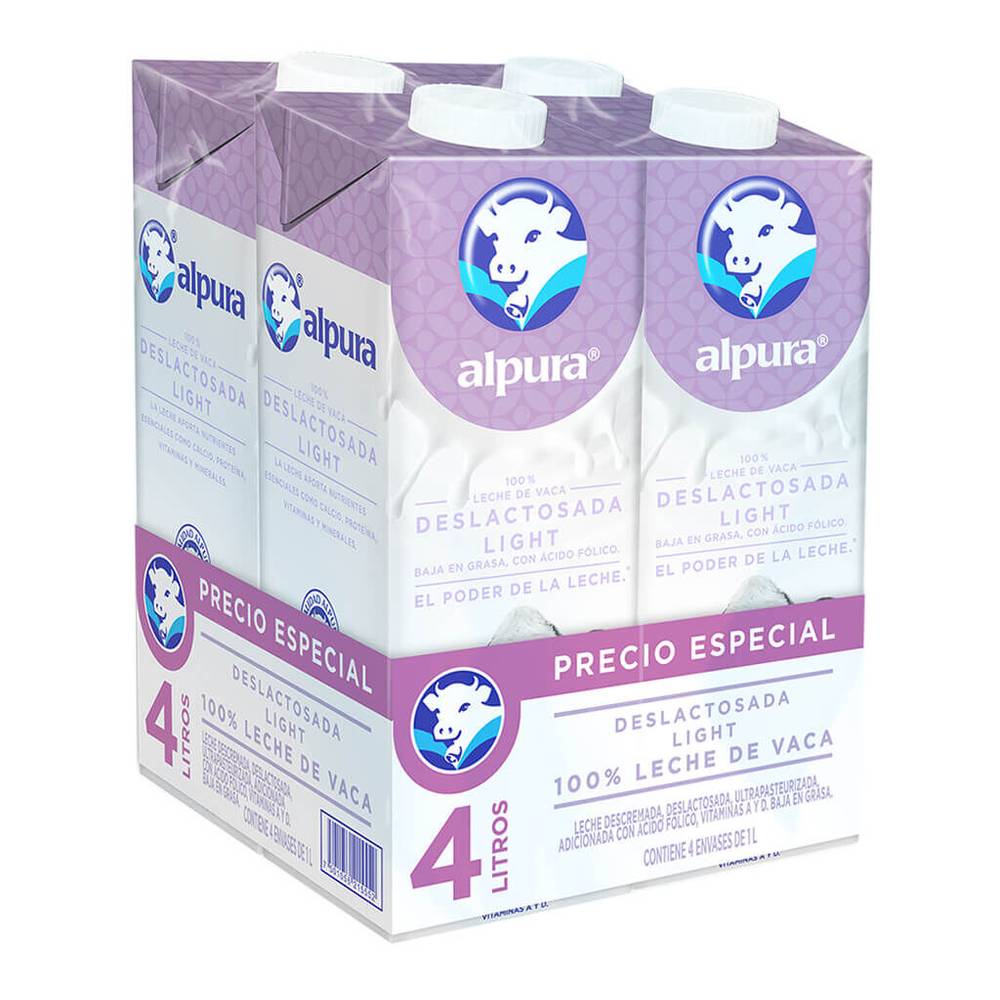 Alpura leche deslactosada light (4 pack, 1 l)