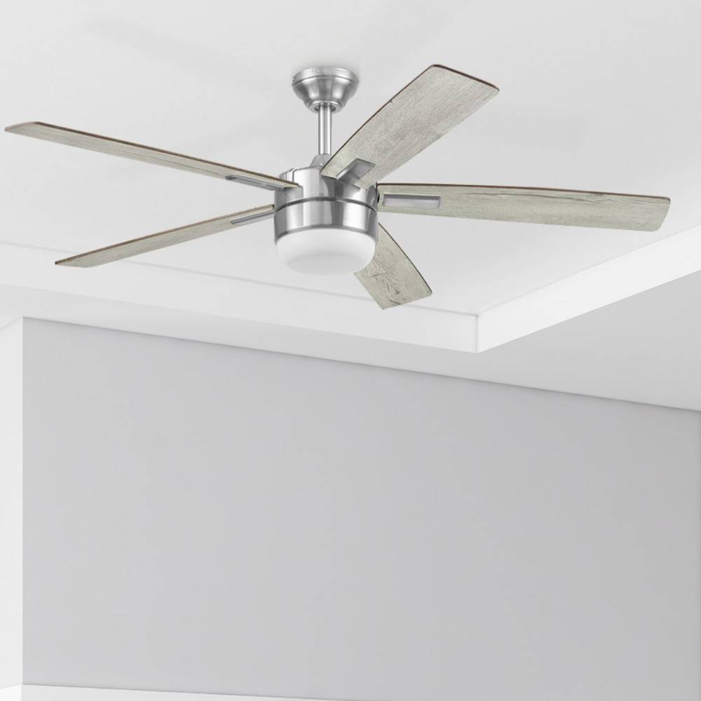 Harbor Breeze Boltz III Easy2Hang 52-in Brushed Nickel with Gray Blades Color-changing Indoor Ceiling Fan with Light and Remote (5-Blade) | 43350