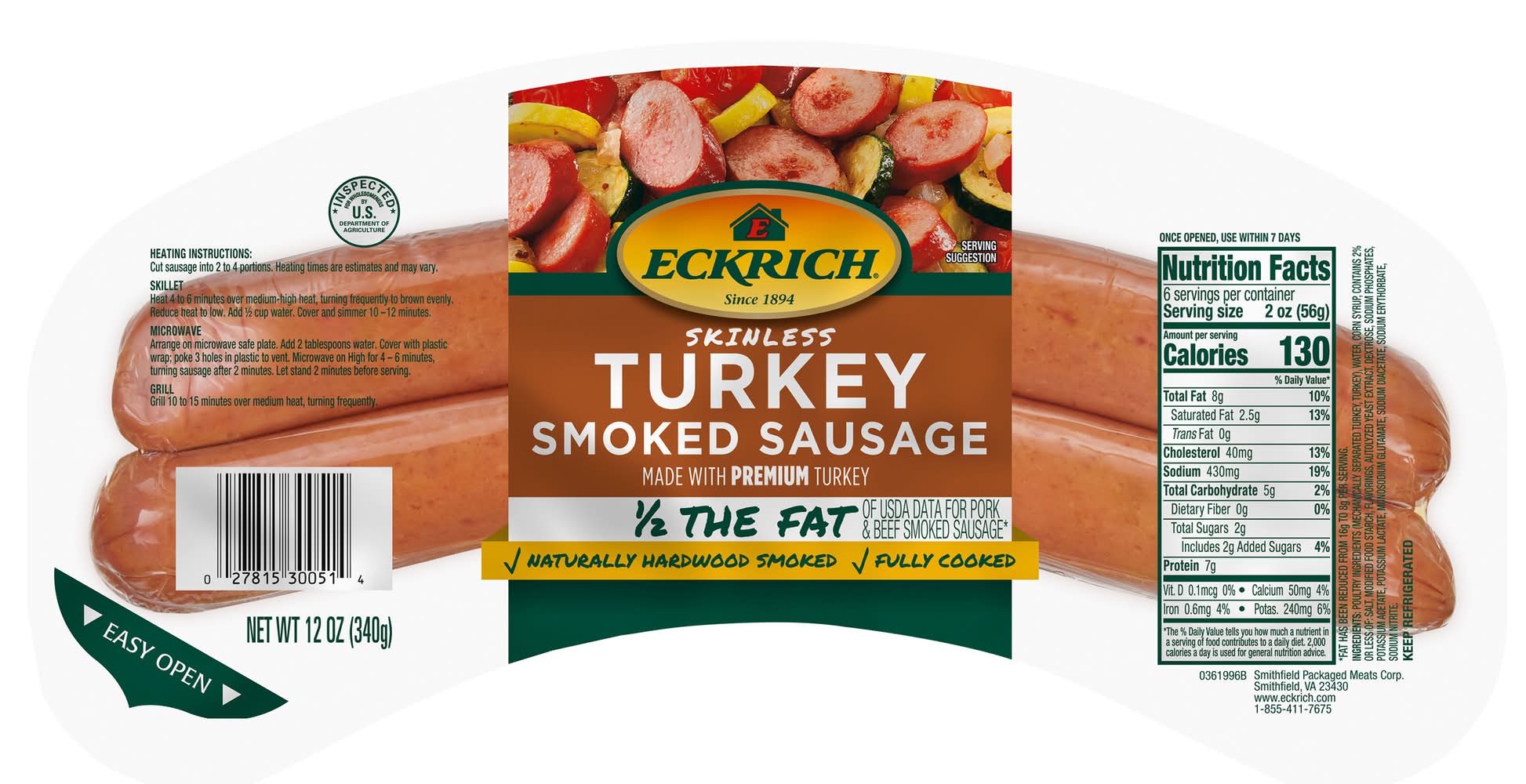 Eckrich Skinless Turkey Sausage, Smoked (13 oz)