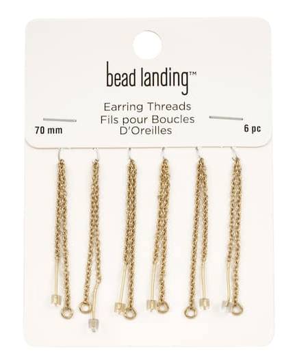 Bead Landing Earring Threads With Rings, 2.75 in, Gold (6 ct)