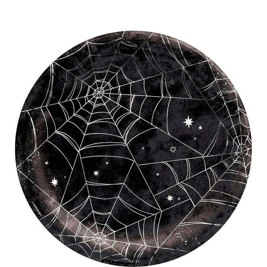 Party City Spiderweb Night Halloween Paper Dinner Plates, Black (20 ct)