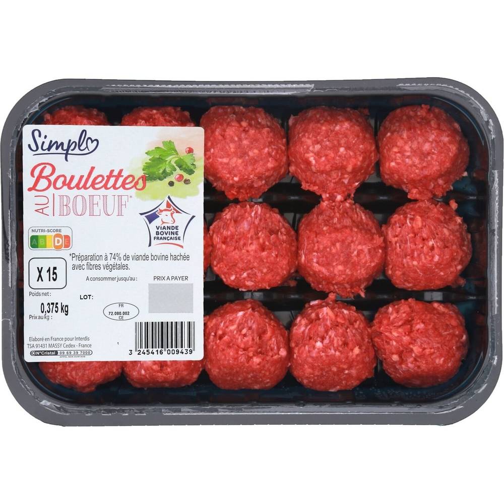 Simpl - Boulettes au bœuf la barquette (375g)