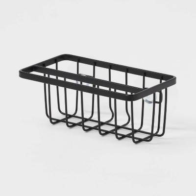 Small Steel Suction Sink Caddy with Rag Holder Black - Brightroom™: Sponge Holder, Kitchen Storage, Matte Finish