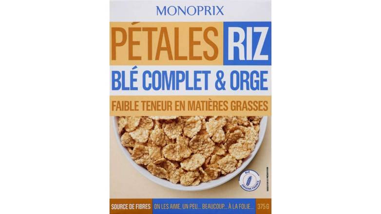 Monoprix Pétales de riz, blé complet et orge La boîte de 375g