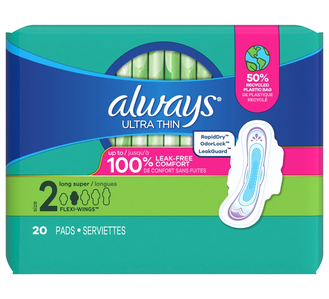 Always Ultra Thin Super Flexi-Wings Sanitary Pads, 2 (20 ct)