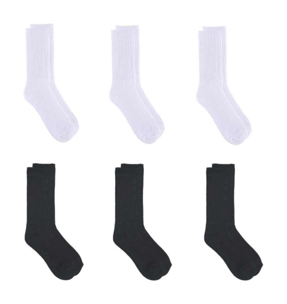 Zone Pro Men'S Half Cushion Crew Socks Shoe Size 6-12 Black & White 6 Pk