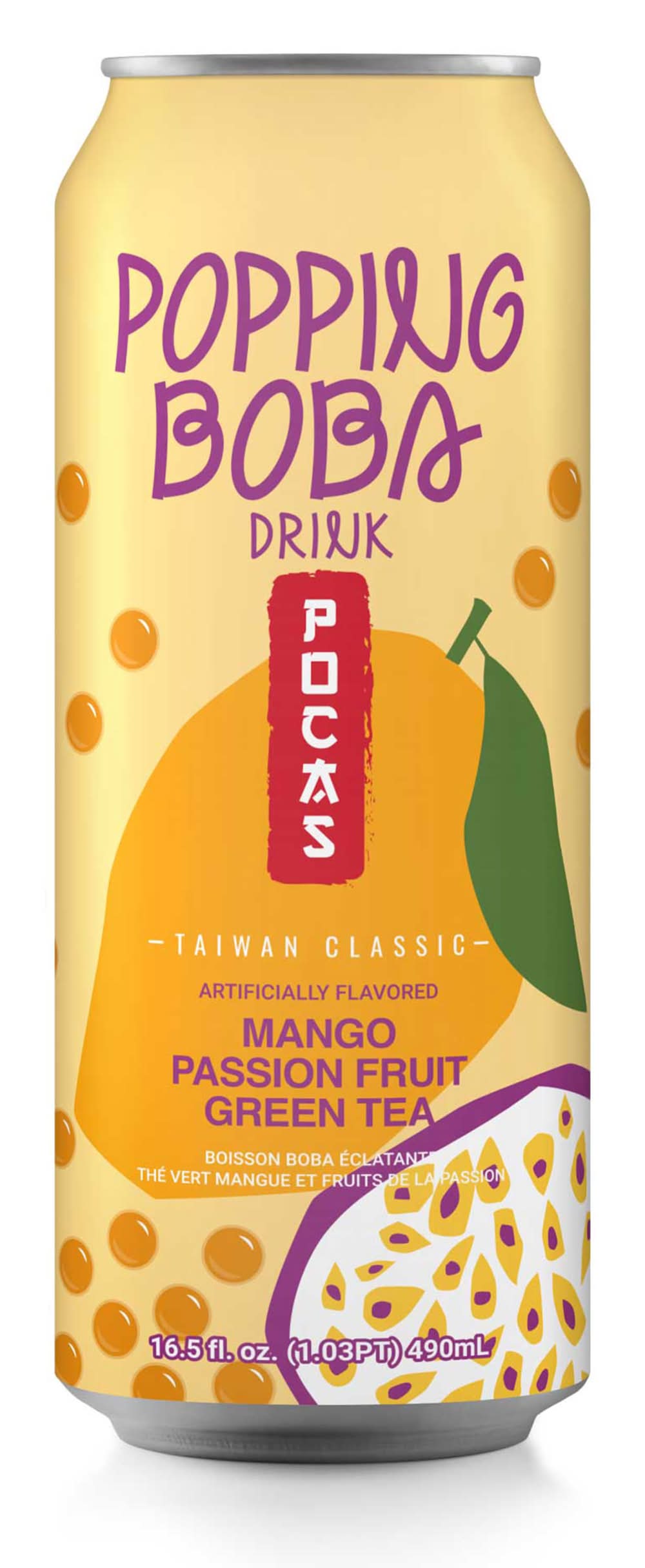 Pocas Popping Boba Tea Drink 16.5oz Yellow