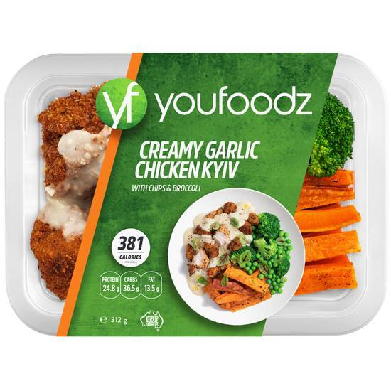 Youfoodz Creamy Garlic Chicken Kyiv With Chips & Broccoli 312g