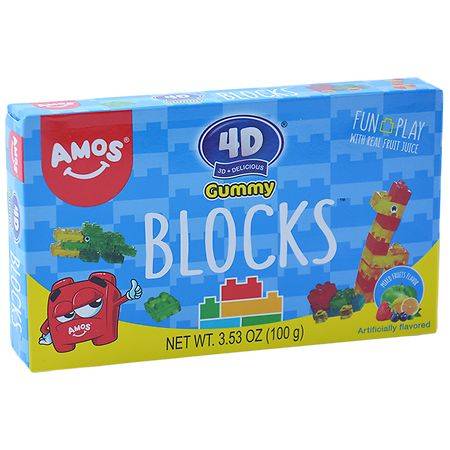 Amos 4D Gummy Blocks Mixed Fruits - 3.53 OZ