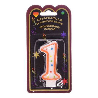 Vincent variété chandelle d'anniversaire à pois avec numéro 1 (1 un) - dotted anniversary candle with number 1 (1 un)