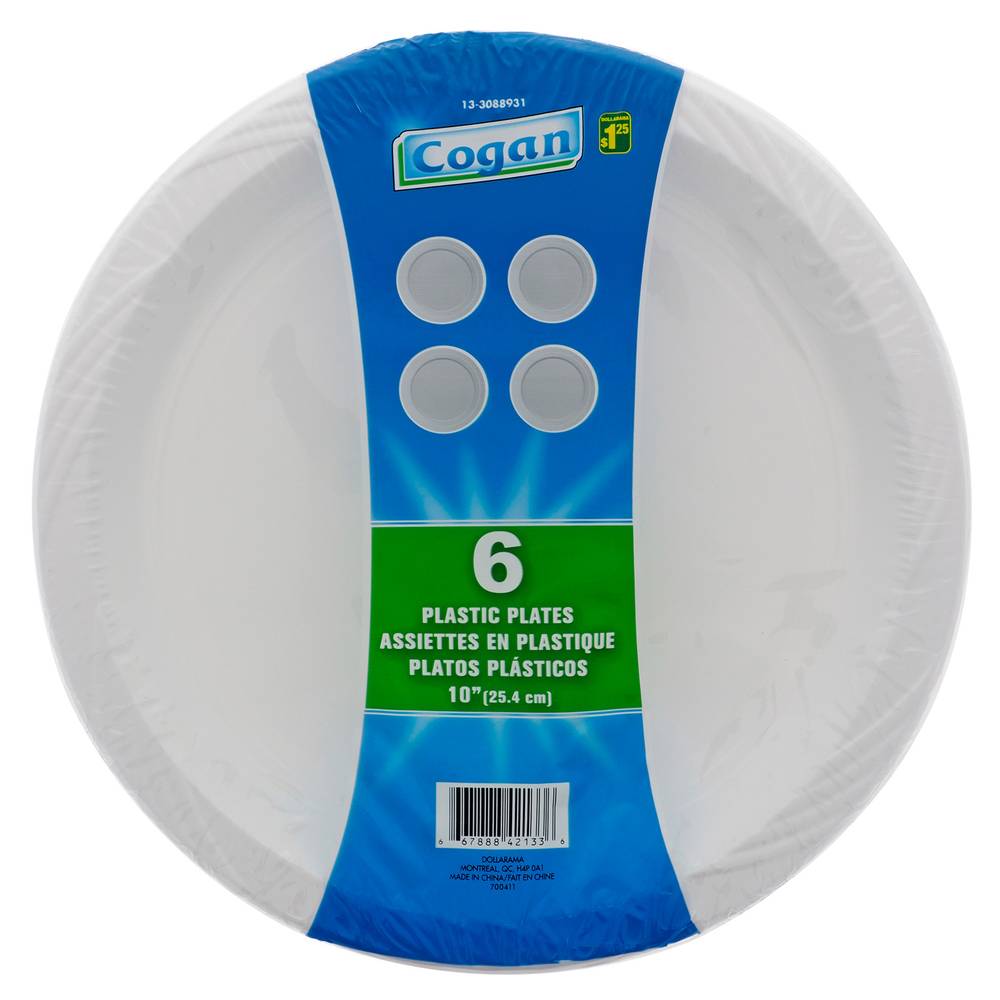 Assiettes blanches en plastique, 6pc