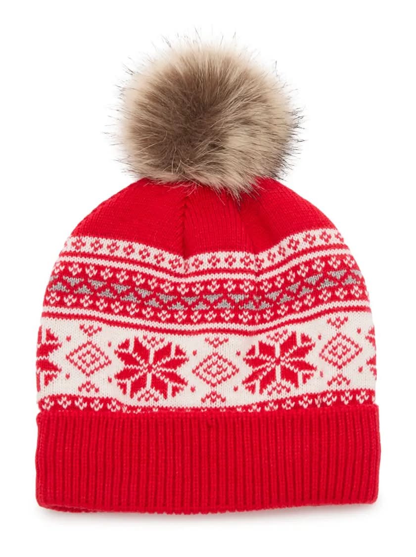 Fireside Nordic Pom Beanie (Red One Size)