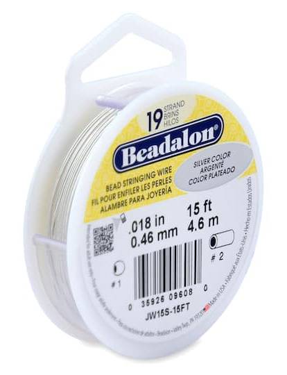Beadalon 19-Strand Bead Stringing Wire, 0.018"X15Ft, Silver