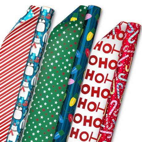 Hallmark Reversible Christmas Wrapping Paper, Multicolour (3 ct)