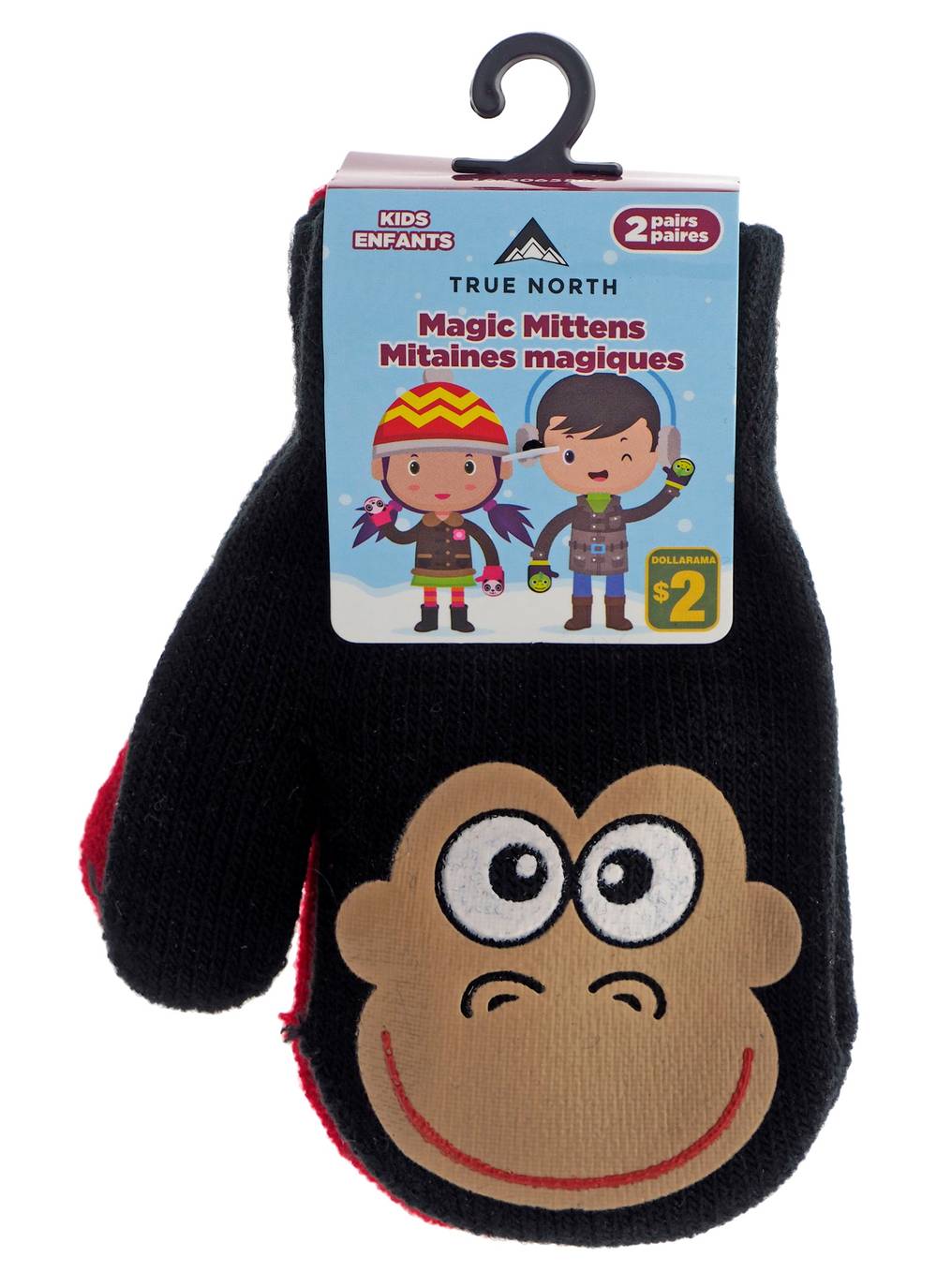 True North Energy Kids Enfants Magic Mittens, Black (2 ct)