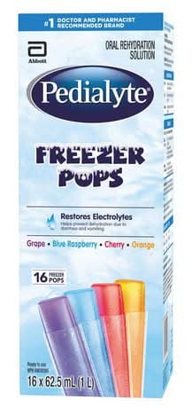 Pedialyte Freezer Pops, Grape-Blue Raspberry-Cherry-Orange (62.5 ml, 16 ct)