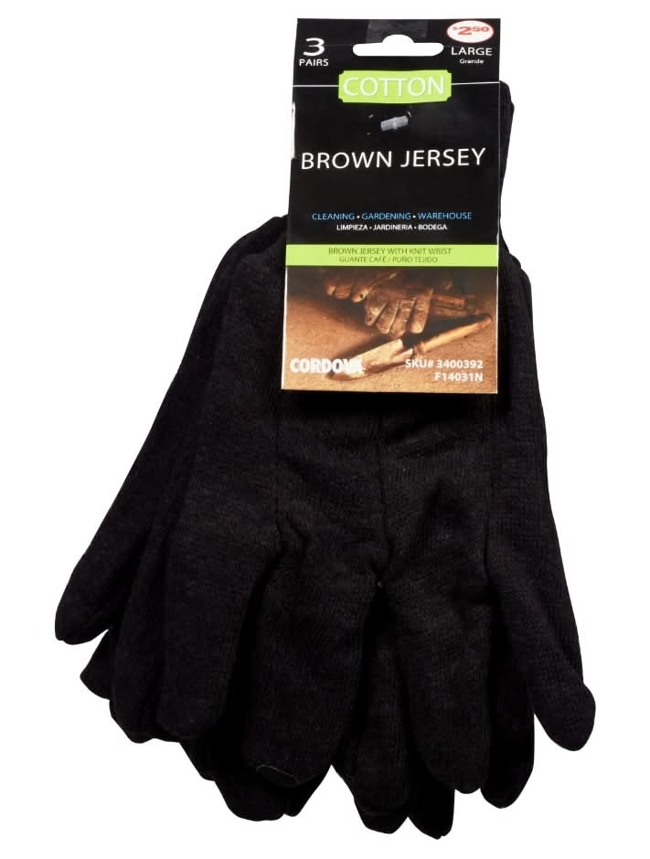 Cordova Cotton Jersey With Knit Wrist Gloves, L, Brown (6 ct)