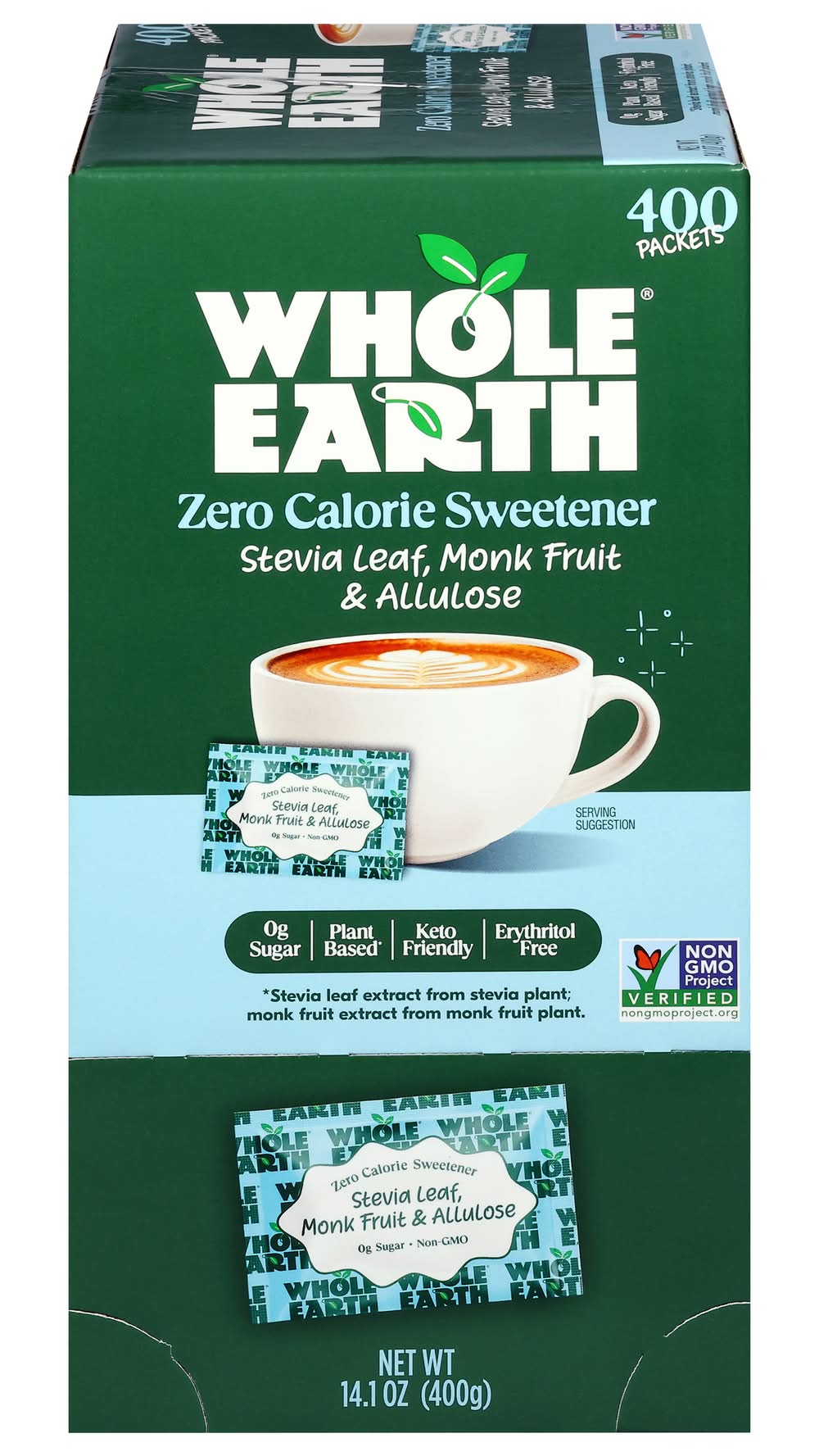Whole Earth Zero Calorie Sweetener, Stevia Leaf Monk Fruit & Allulose (14.1 oz, 400 ct)