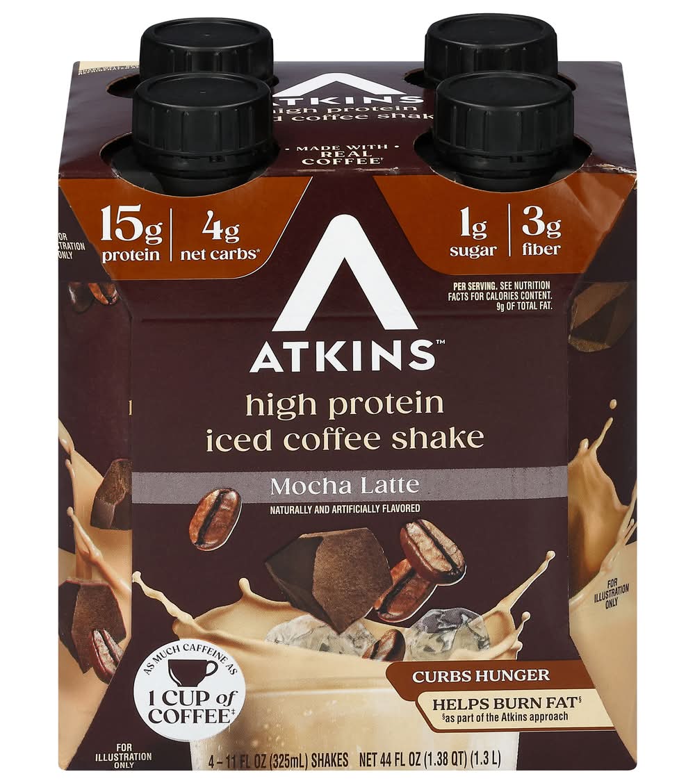 Atkins Iced Coffee Protein Shakes, Mocha Latte (4 x 11 fl oz)