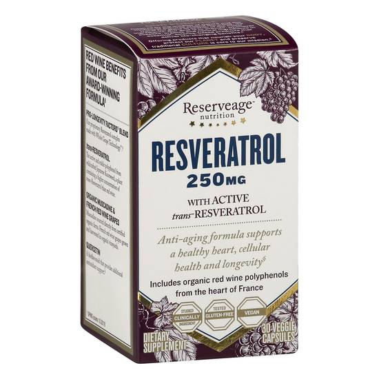 Resveratrol 250 mg Dietary Supplement Reserveage 30 vegicaps