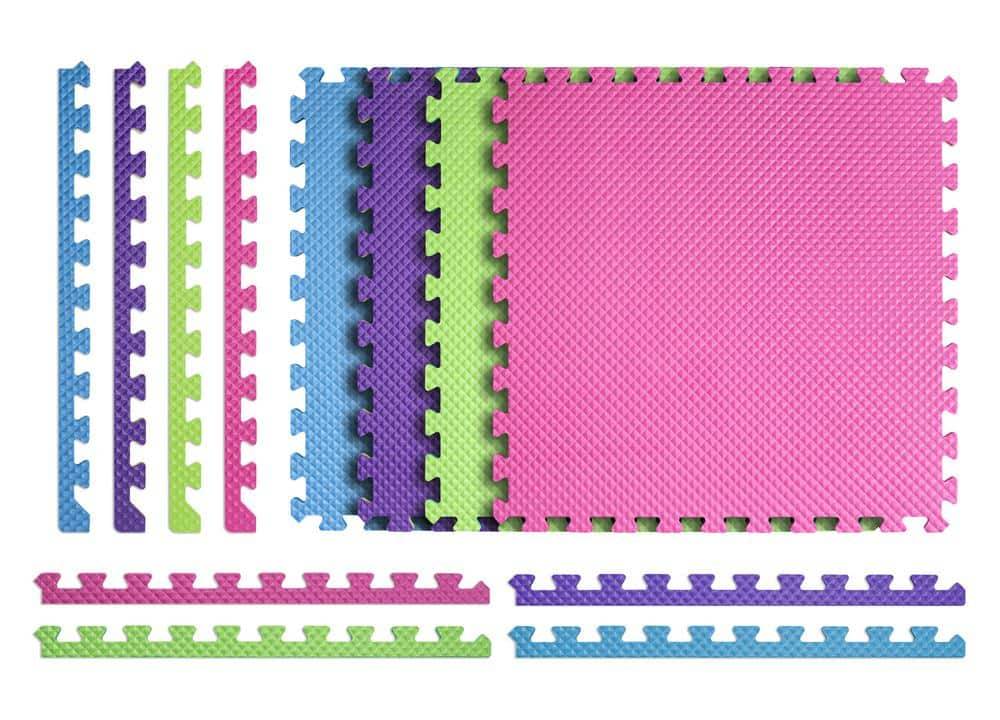 TrafficMaster Primary Thick Foam Exercise Gym Flooring Tiles, 16 ft., Pastel (12 ct)