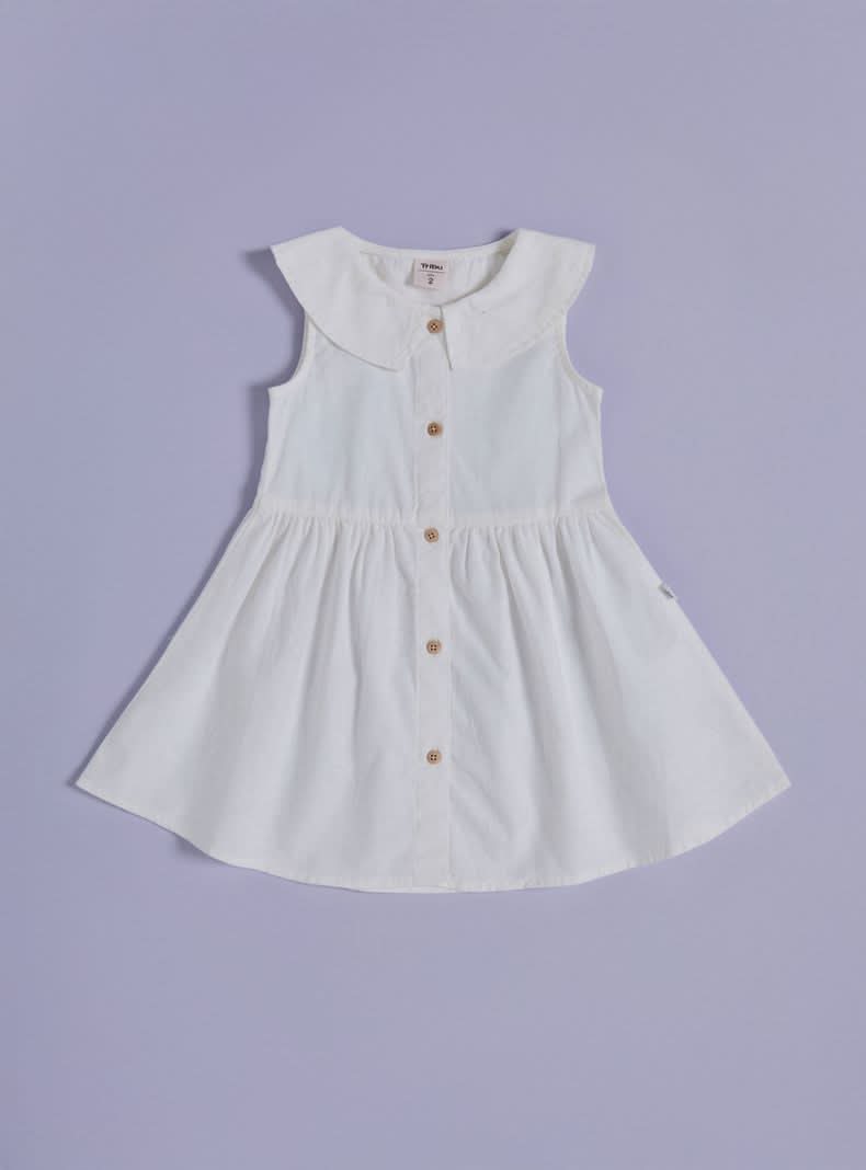 Tribu Vestido con Cuello Payaso Abotonado Adelante blanco 18m