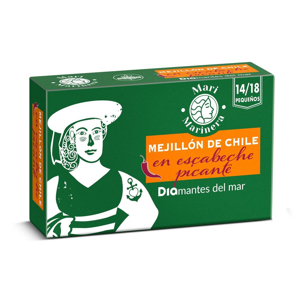 Mejillones De Chile En Escabeche Picante 14/18 Piezas Mari Marinera De Dia Lata 69 G