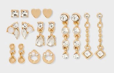 A New Day Hypoallergenic Studs Post Earring With Glass Crystal Set, Gold (8 ct)