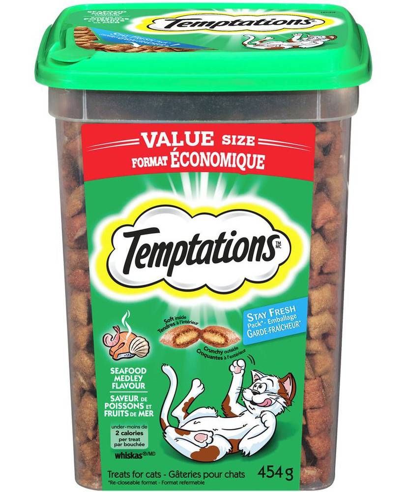 Whiskas gâteries pour chats à saveur de poissons et fruits de mer format économique, temptations (454 g) - temptations seafood medley tub (454 g)