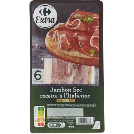 Jambon sec Italien Carrefour - la barquette de 6 tranches - 100g