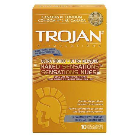 Trojan Naked Sensations Ultra Ribbed Premium Lubricated Condoms (10 latex condoms)