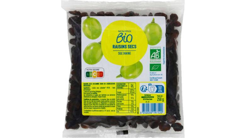 Monoprix Bio Raisins secs Sultanine bio Le sachet de 250g