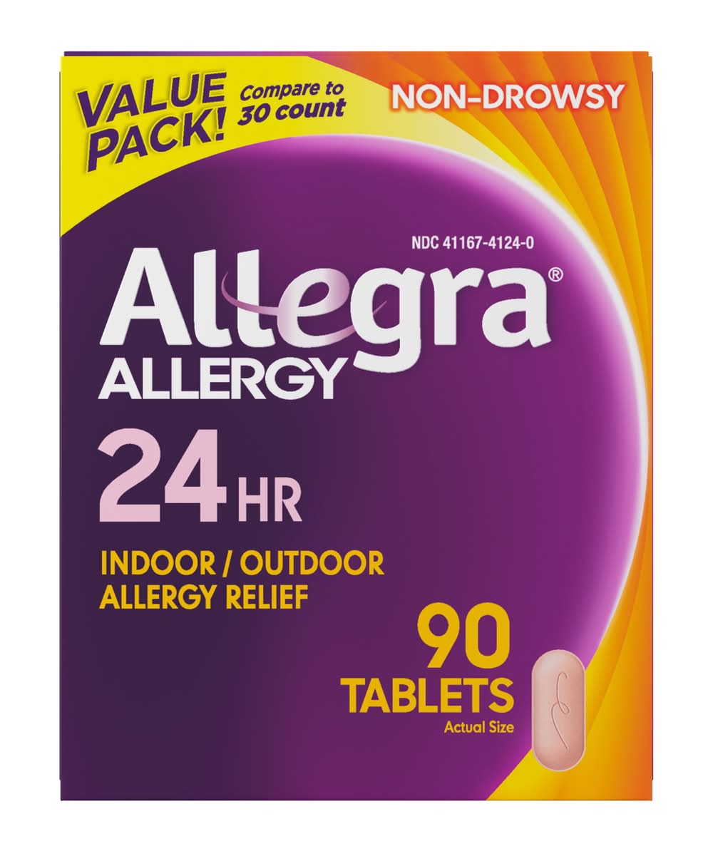 Allegra 24 Hr Allergy Relief Fexofenadine Hci 180 mg Tablets (2.8 oz, 90 ct)