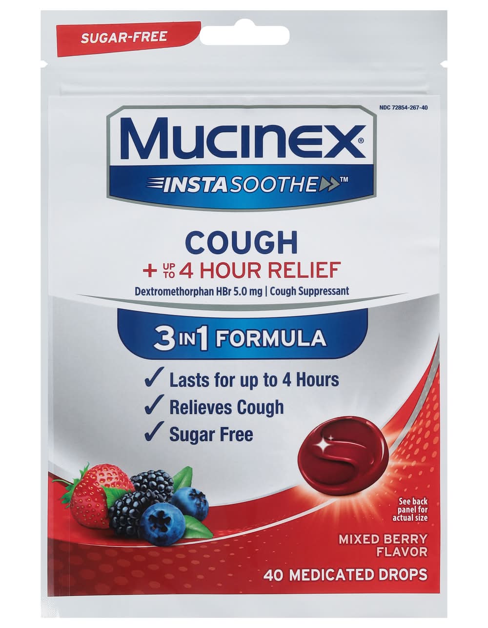 Mucinex Instasoothe Medicated Cough Drops, Mixed Berry