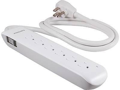 Philips 6-Outlet Surge Protector, 4ft, White