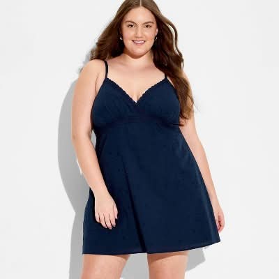 Wild Fable Mini Embroidered Lace a Line Dress, Women, XXL, Navy Blue