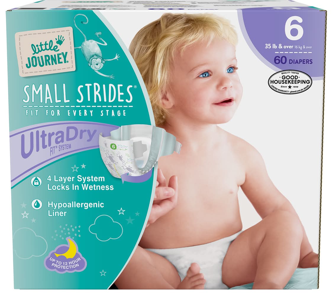Little Journey Small Strides Ultra Dry Fit System Baby Diapers, 6 (60 ct)