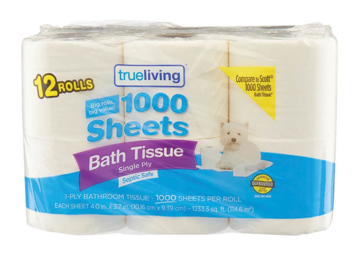 True Living Bath Tissue 1000 Single Ply Sheets 12 Pk