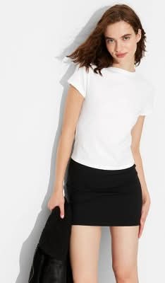 Women's Short Sleeve Crewneck T-Shirt - Wild Fable™ Chalk White S: Cotton-Spandex Blend, Lightweight Jersey, Crew Neck Pullover