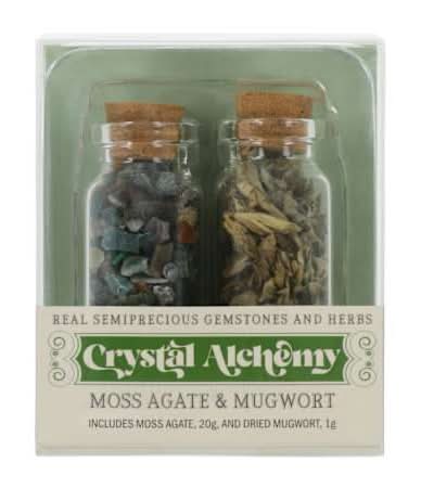 Crystal Alchemy Semiprecious Gemstones And Herbs 2-Pack Moss Agate & Mugwort