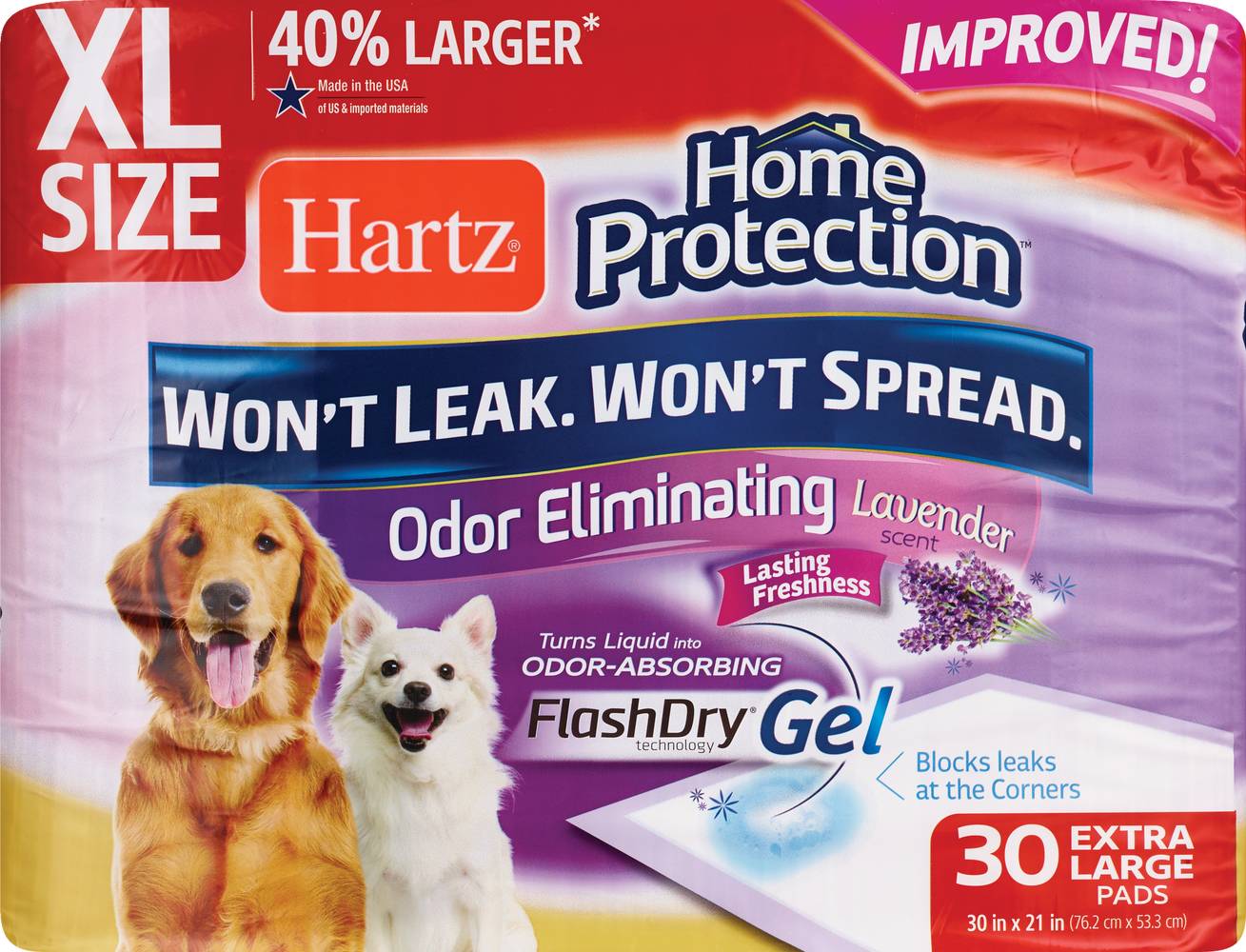 Hartz Home Protection Lavender Scent Odor Eliminating Dog Pads, Xl-30 in X 21 in (30 ct)