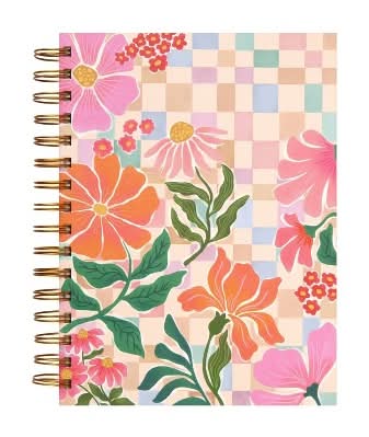 greenroom Spiral Hardcover Notebok Graphic Floral Checkerboard, 6 ln x 8 in