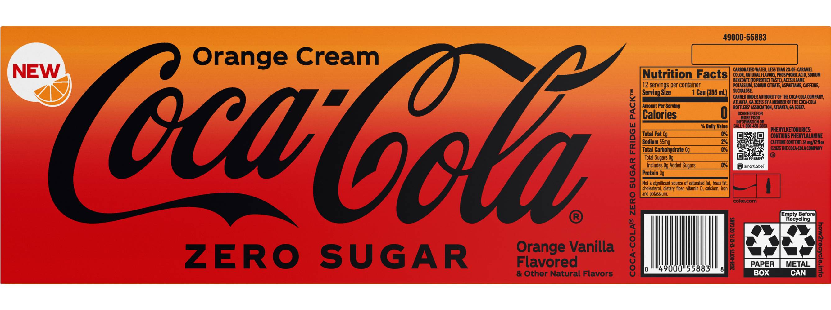 Coca-Cola Zero Sugar Flavored Soda, Orange-Vanilla (12 x 12 fl oz)
