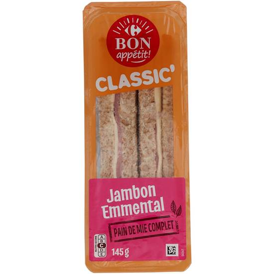 Sandwich jambon emmental CARREFOUR BON APPETIT - la barquette de 145g