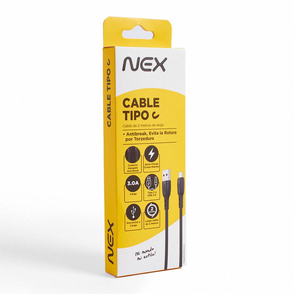 Nex cable usd tipo c negro (2 m)