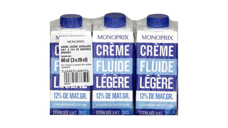 Monoprix - Crème fluide légère 12% mg (3 pièces)