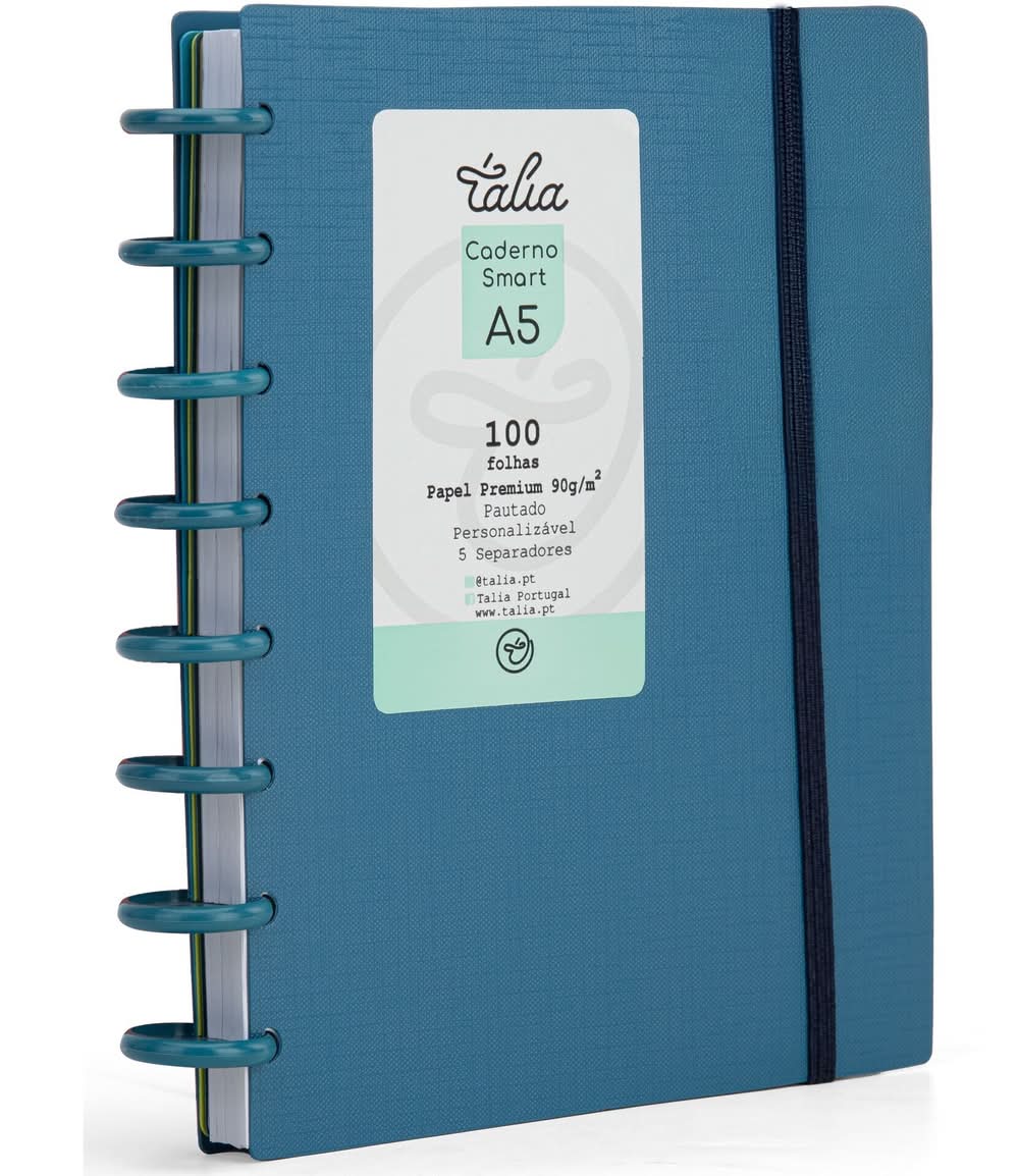 Caderno Smart A5 com Elástico 100 Folhas Azul Talia