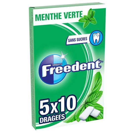 Freedent Chewing-gum menthe verte sans sucres - 5x10 dragées 5x14 g